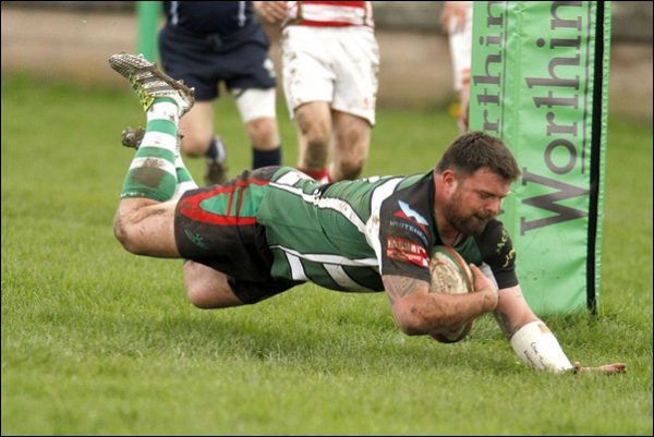 Gareth Dare scores one of his hat-trick of tries against RTB Ebbw Vale