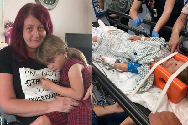 Michaela Jones, five, pictured with mother Claire, suffered serious injuries after being hit, but is doing well despite everything she’s been through
