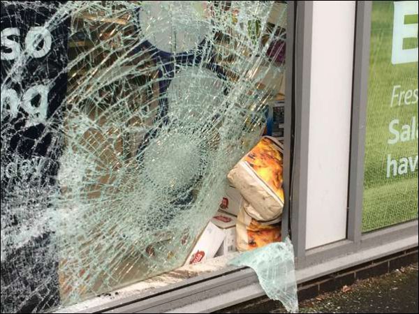 Tesco's front window was smashed during the break-in