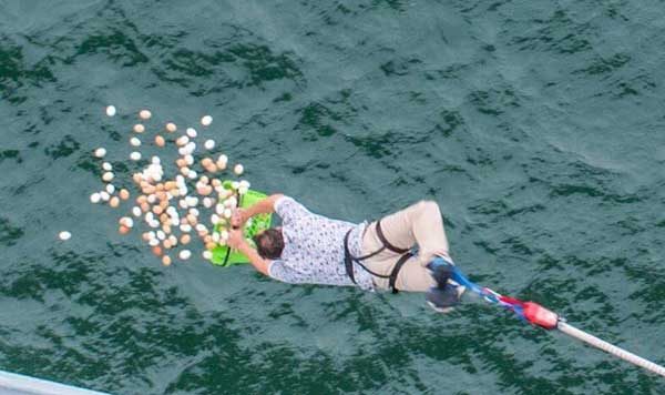 LEAP OF FAITH: David Herbert took the plunge to raise money for the Bedwellty Show. Pic: SkyCamWales