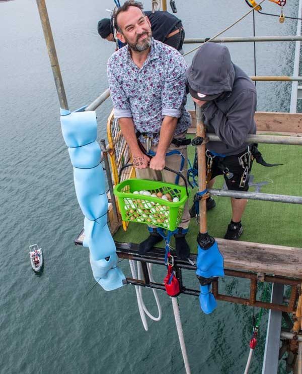 LEAP OF FAITH: David Herbert took the plunge to raise money for the Bedwellty Show. Pic: SkyCamWales