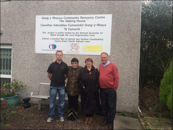 Left to right are former centre manager Gareth Mitchell, resident Jackie Hodder, volunteer director Shirley Williams, and the centre’s chair Darren Pole