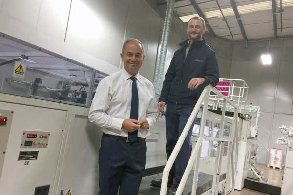  CCS McLays CEO Ian Hall, left, with Design Group’s Manufacturing Director Jonathan Barrell and the new machine