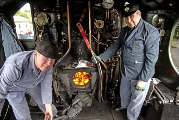 Jeff Madge, right, with fellow footplateman Chris Smith on a steam-powered Great Western 2807