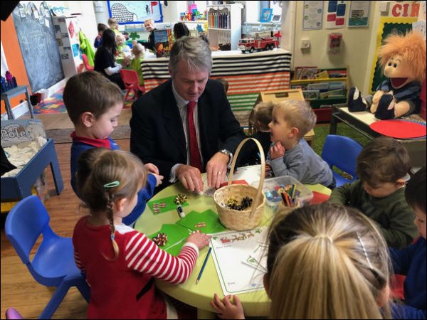 Huw Irranca-Davies AM unveiled the new plan at Ystrad Mynach's Mini Miners nursery