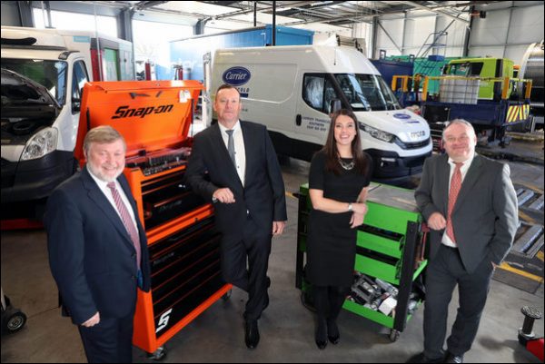 Phil Williams and Mark Lovering, Glenside Commercials, left, with Ruby Harcombe and Stephen Galvin, Development Bank of Wales