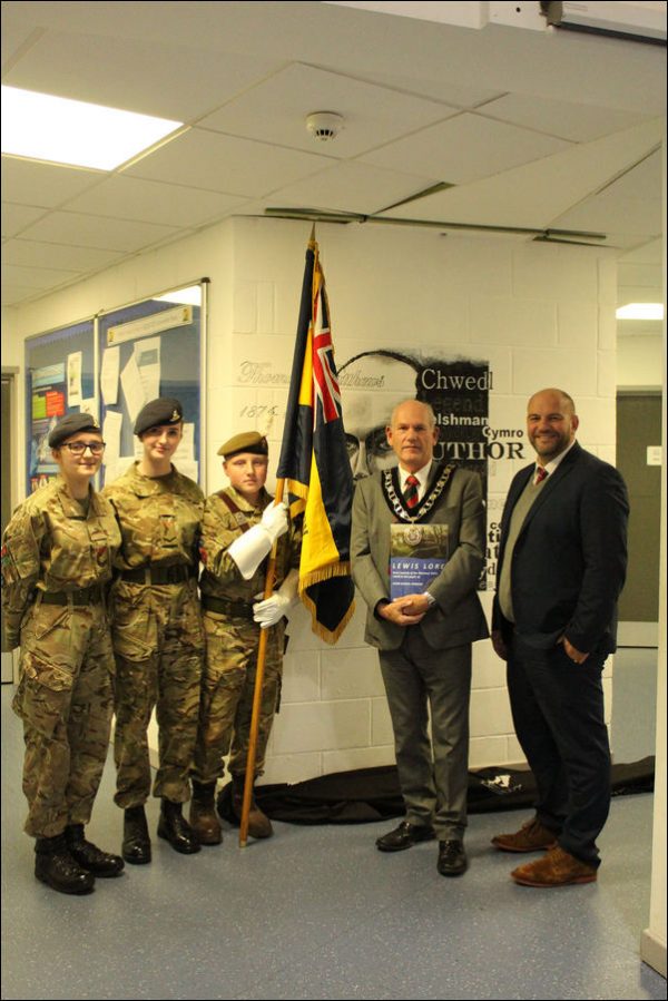 Deputy Mayor Cllr Mike Adams with headteacher Chris Parry and local cadets