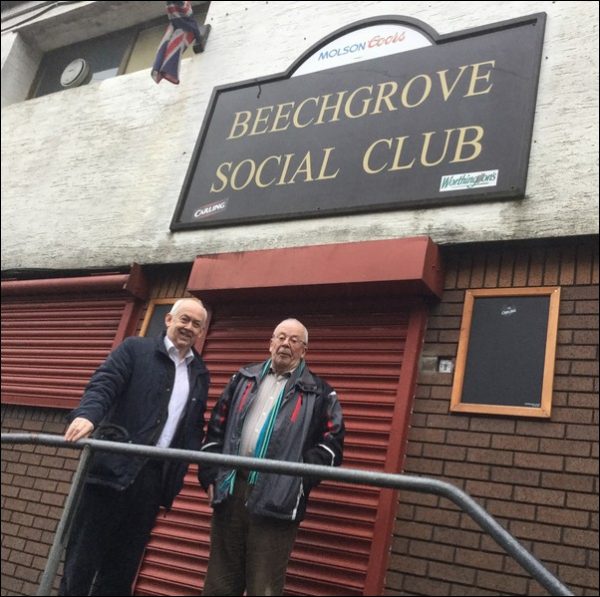 NO LAST ORDERS: Caerphilly MP Wayne David and Fred Brewis outside the Beechgrove Social Club