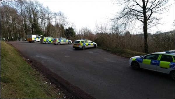 Police at the scene near Llwyn Hir Woods