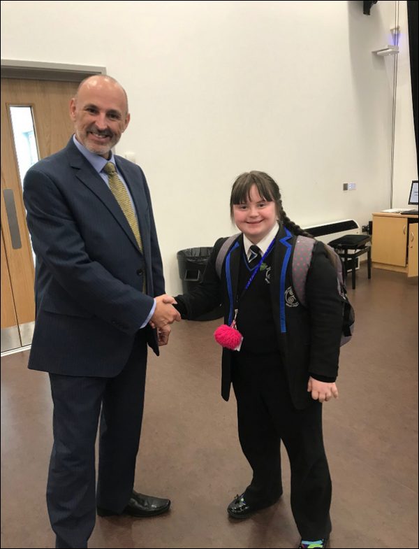 Matilda Burke with headteacher Tim Williams