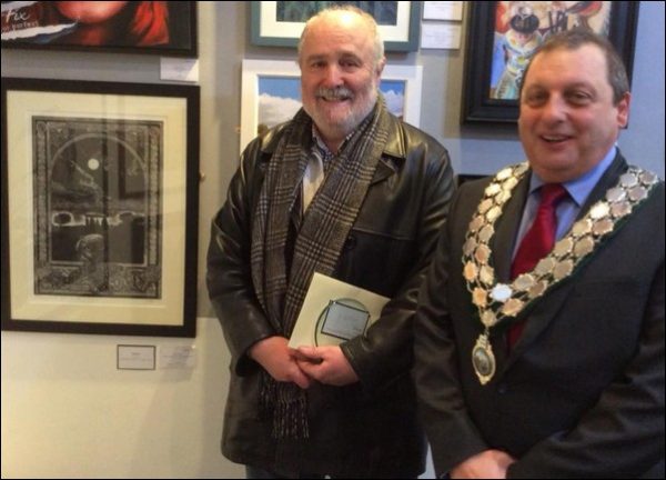 Caerphilly Town Mayor Simon Morgan with competition winner Ian Fisher