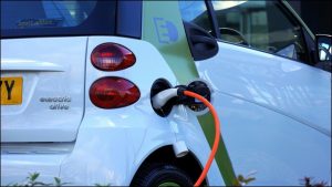 An electric car charging up