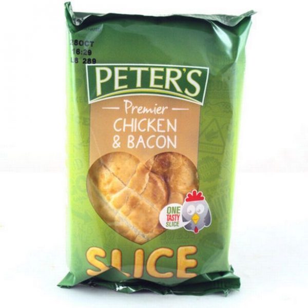 A piece of red plastic was found in a Peter's Chicken and Bacon slice