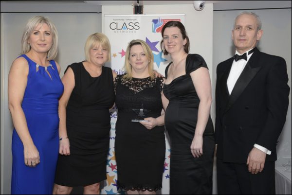 SOCIAL PRAISE: News presenter Sian Lloyd (left) presenting the award to Valleys Gymnastics Academy