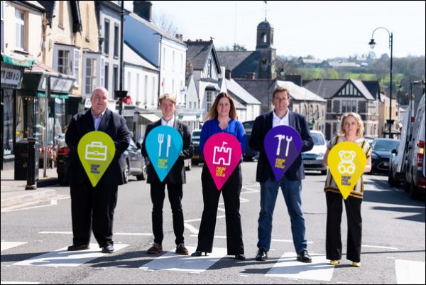 NearMeNow investors, left to right, Martin Greenhalgh, Jon Rennie of Thud Media, Victoria Mann, Carl Griffiths of Development Bank of Wales, and Sara Lynn Jones