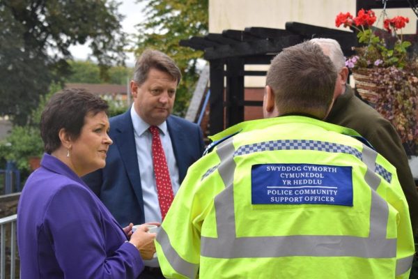 Dawn Bowden AM with Miister Alun Davies on the streets of Rhymney