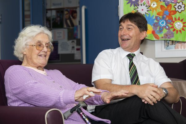 T? Penrhos manager Geraint Morgan with resident Barbara Wells