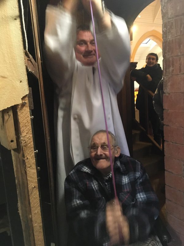 John Price, the verger at St Dingat’s for the last 58 years, was the first to ring the new bell