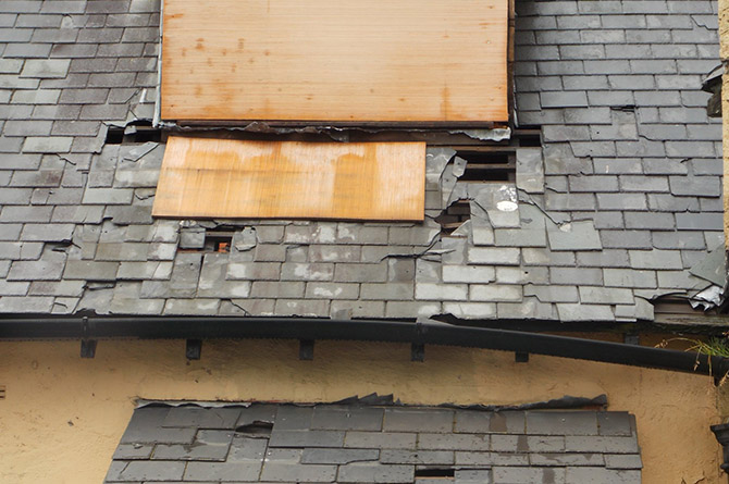 The current state of the roof of Cefn Fforest Miners' Institute