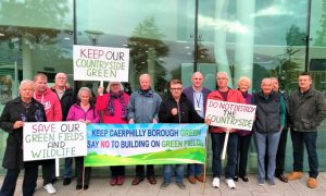 Protesters gathered outside Caerphilly Council's offices ahead of the planning appeal