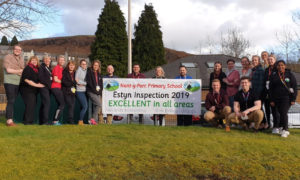 Headteacher Nicola Davies, centre, with her Nant y Parc colleagues