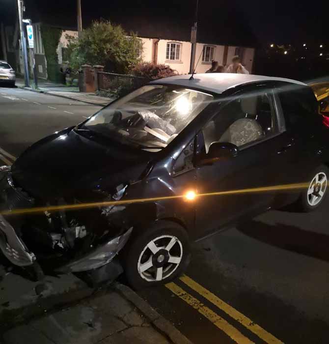 The damage caused to the car after the crash on Church Place