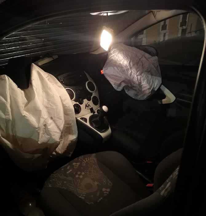 The inside of the car after the crash on Church Place