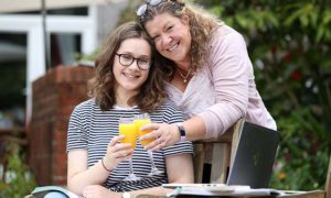 Josie Wood celebrating her A-level results with her mother