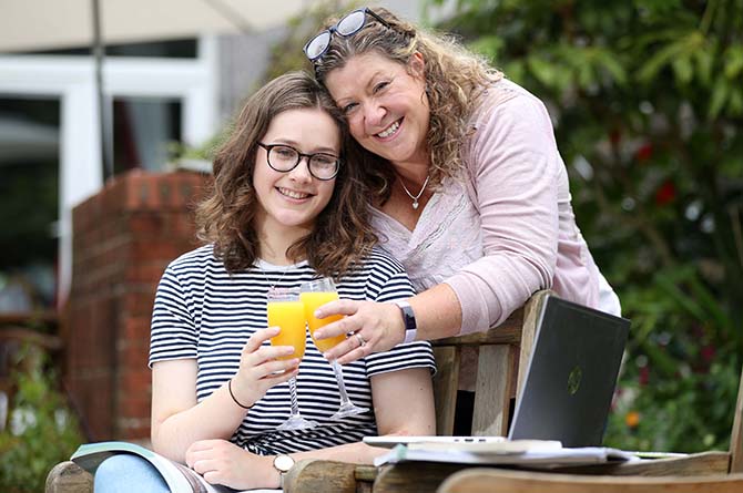 Josie Wood celebrating her A-level results with her mother