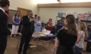 First Minister Mark Drakeford speaking to volunteers in Trethomas