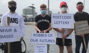 St Martin's Comprehensive School pupils at the protest outside the Senedd
