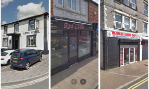 The Royal Arms Hotel in Rhymney, New Red Chilli in Blackwood and Marmaris Barber Shop #2 in Ystrad Mynach