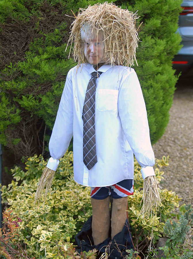 A Boris Johnson scarecrow in Castle View, Caerphilly