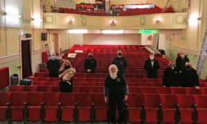 Members of Caerphilly Workmen's Hall alongside council deputy leader Sean Morgan and local ward councillors Jamie Pritchard and Shayne Cook