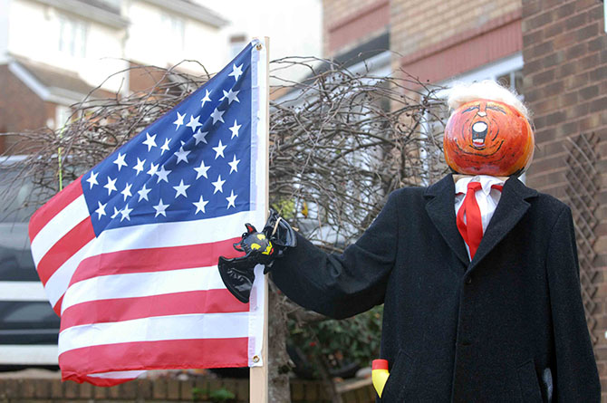 A scarecrow resembling US President Donald Trump in Castle View, Caerphilly