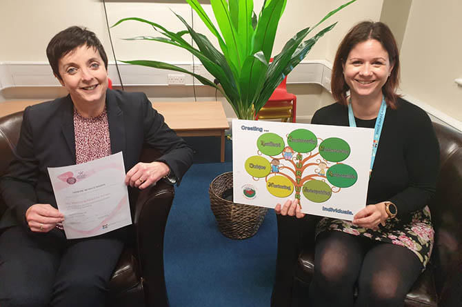 Hendre Infant School headteacher Andrea Brett-Harris, left, and school leadership team member Sarah