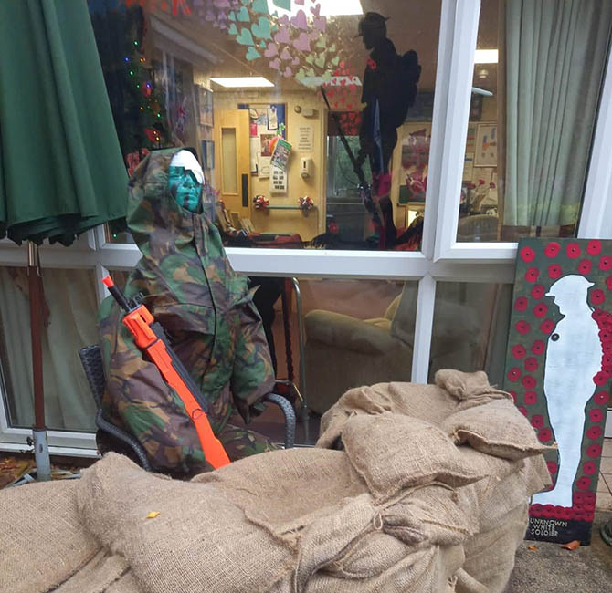 A model depicting a soldier in the trenches has been created at Ty Iscoed residential home in Newbridge