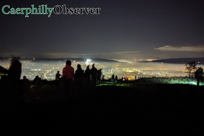 People gathered on Caerphilly Mountain on Bonfire Night to watch fireworks