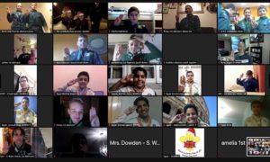 1st Abercarn Scouts during a Zoom meeting with scouts from Egypt and Czech Republic