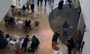 The coronavirus vaccination centre at Caerphilly County Borough Council's headquarters