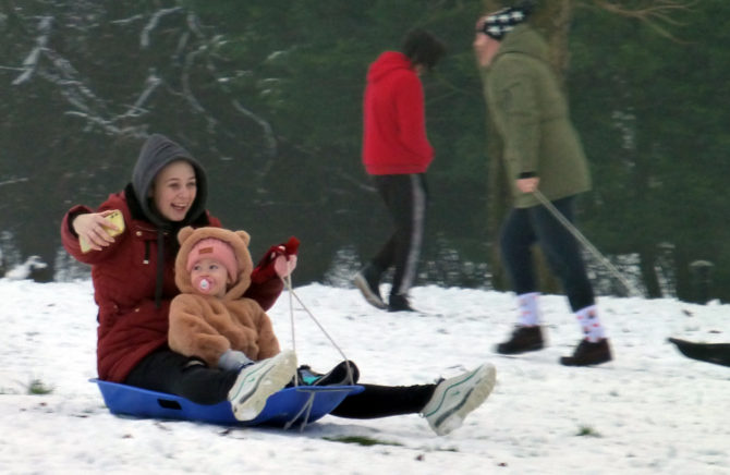 Snow sledging in Morgan Jones Park