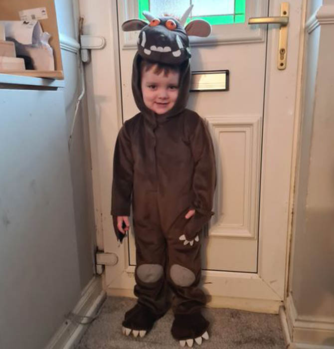 Charlie dressed as the Gruffalo