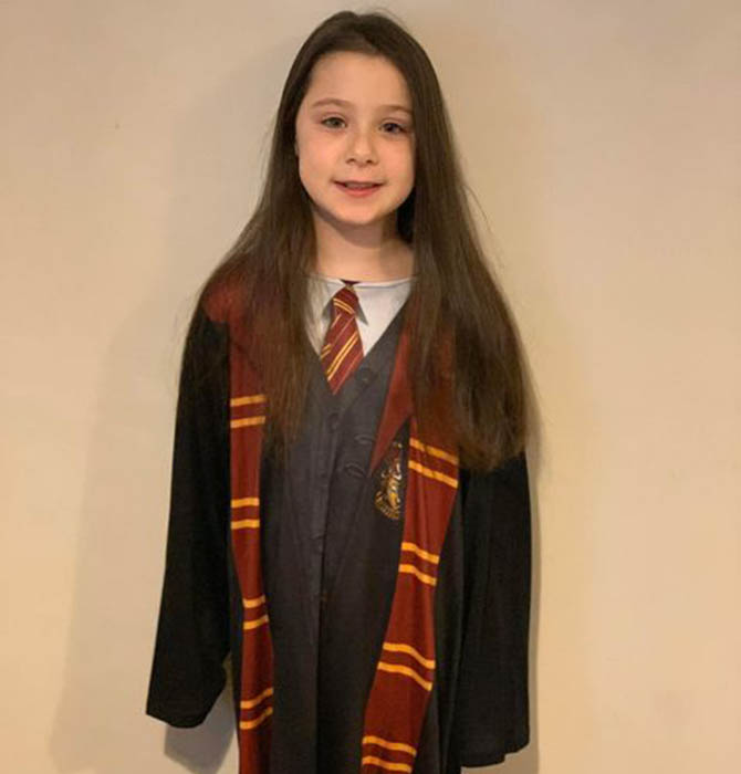 Gracie dressed as Hermione Granger from the Harry Potter books