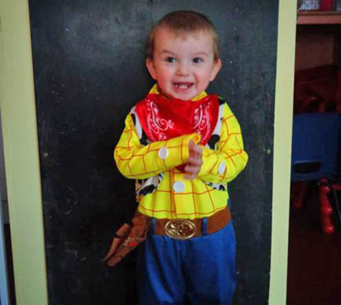 Toby dressed as Woody from Toy Story