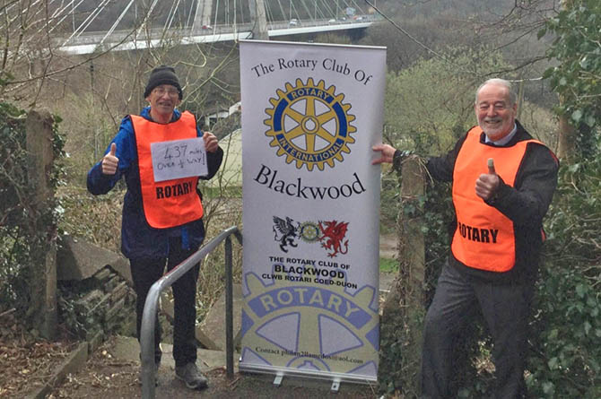 Rotary Club of Blackwood members David Ellis, left, and Barry Jones, with Chartist Bridge in the background