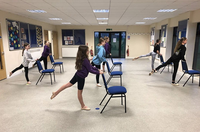 Children at a socially distanced dance class before current lockdown rules came into force