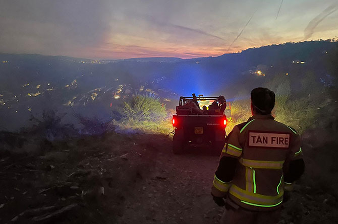 Firefighters have been battling the blaze on Machen Mountain since Saturday night