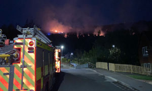 fire engine makes its way to the fire on Machen Mountain