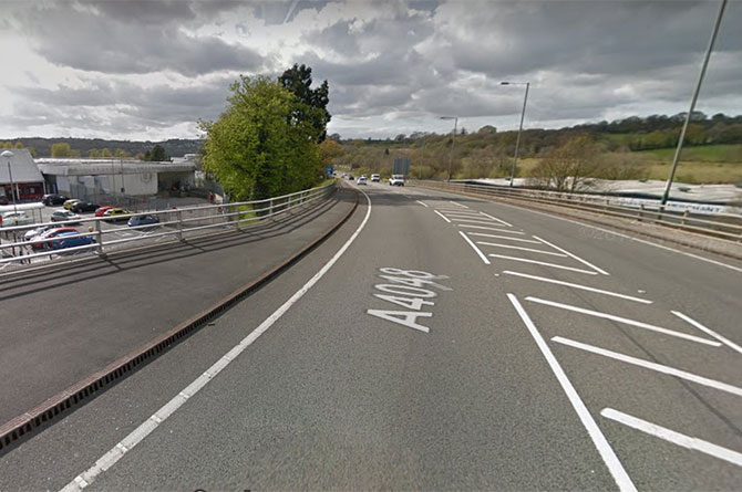 A4048 near Sainsbury's Pontllanfraith