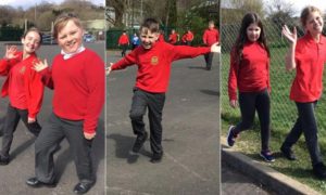 Pontllanfraith Primary School pupils taking part in their 'Daily Mile' fundraiser
